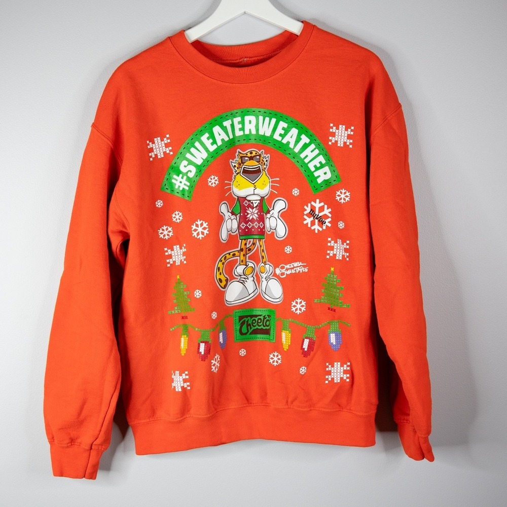 Cheetos Sweatshirt Mens Medium Orange Excellent Chester Cheetah Sweater Weather